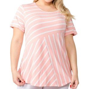 Plus Size Yelete Women's Short Sleeve Striped Tunic Dusty Pink Rose Sizes 1-3X